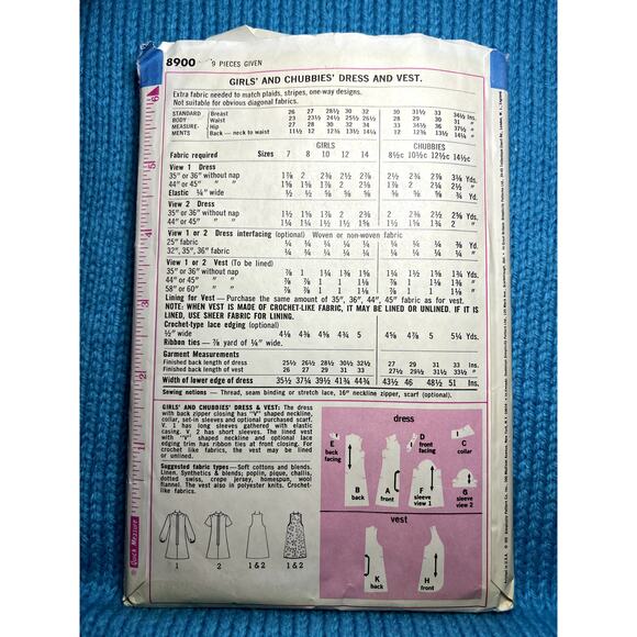 Simplicity 8900 Sewing pattern Girls A line dress vest 1960s size 7 - Picture 3 of 5